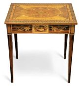 MAPLE & EBONY MARQUETRY TABLE in the Sheraton Revival style, with lift-up top, 74 (h) x 66 (w) x