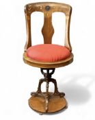 BOOTH LINE 19TH CENTURY MAHOGANY SHIP'S CHAIR, back rail carved B, solid splat back, circular