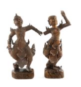 PAIR OF THAI CARVED WOODEN DANCING FIGURES (some losses), 60cms (h) Provenance: private collection