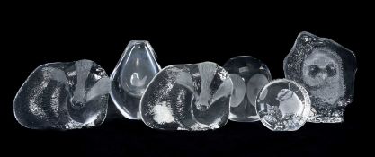 MATS JONASSON OWLET SCULPTURE, 13cms (h), boxed; another Jonasson sculpture of a blue tit, and two