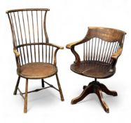 GEORGE V SWIVEL ARMCHAIR 87 (h) x 67 (w) x 49cms (d) and a BENTWOOD CHAIR, with Rexine upholstered