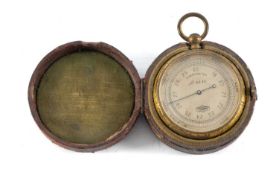 LUFFT OF GERMANY GILT METAL CASED POCKET COMPENSATED BAROMETER, late 19th century, the silvered dial