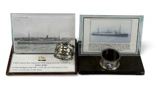 TWO SILVER & ENAMEL NAPKIN RINGS, RMS Sobo, Birmingham 1902, and MV Accra Provenance: private