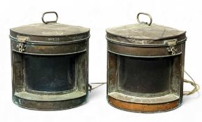 PAIR OF 19TH CENTURY COPPER PORT & STARBOARD LAMPS, stamped no. 504 and 505, 38 (h) x 38cms (w)