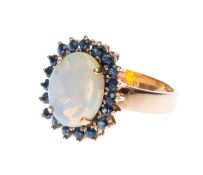 14CT GOLD OPAL & SAPPHIRE CLUSTER RING, opal approx. 12 x 10mms, ring size Q, 5.3g Provenance: