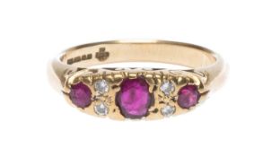 9CT GOLD DIAMOND & RUBY RING, ring size O, 3.5g in ring box Provenance: private collection