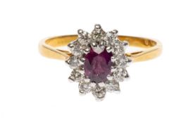 18CT GOLD RUBY & DIAMOND CLUSTER RING, 3.0g, size M Provenance: deceased estate Glamorgan