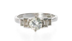 DIAMOND RING, set with a central brilliant-cut diamond approx. 0.65cts, coloured estimated as K/L,