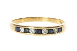 18CT GOLD NINE-STONE SAPPHIRE & DIAMOND RING, square and round cut, ring size U 1/2, 2.7g
