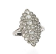 18CT WHITE GOLD DIAMOND MARQUISE DRESS RING, set with 34 graduated diamonds, stamped '18ct', ring