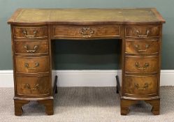 REPRODUCTION WALNUT TWIN-PEDESTAL DESK with tooled top, central drawer flanked by 4+4 drawers, on