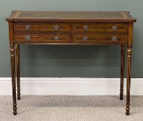 ATTRACTIVE REPRODUCTION SIDE TABLE with four shallow drawers and brass ring handles, on turned