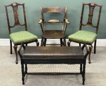 VINTAGE CHAIR & STOOL ASSORTMENT, to include elm farmhouse type elbow chair and a duet piano stool