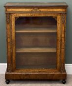 VICTORIAN WALNUT SINGLE GLAZED DOOR PIER CABINET, with inlay detail and gilt metal mounts, 106 (h) x