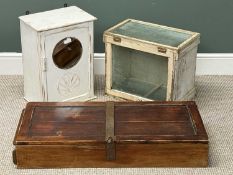 VINTAGE MESH FRONTED FOOD CABINET, 44 (h) x 52 (w) x 32cms (d); painted mirror fronted wall