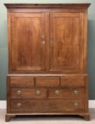 ANTIQUE YEW PRESS CUPBOARD, two doors over two short and one long drawer, 195 (h) x 143 (w) x