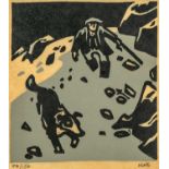 ‡ SIR KYFFIN WILLIAMS RA (Welsh 1918-2006) limited edition (46/150) linocut print - farmer and