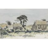 ‡ SIR KYFFIN WILLIAMS RA (Welsh 1918-2006) watercolour and pencil - landscape with houses and
