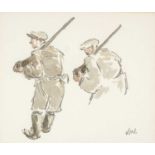 ‡ SIR KYFFIN WILLIAMS RA (Welsh 1918-2006) watercolour and pencil - entitled verso, 'Farmers with