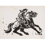 ‡ SIR KYFFIN WILLIAMS RA (Welsh 1918-2006) linocut - Patagonian horseman, signed with initials, with