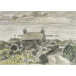 ‡ SIR KYFFIN WILLIAMS RA (Welsh 1918-2006) watercolour & pencil - Anglesey lane to farm and coast