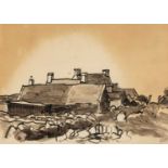 ‡ SIR KYFFIN WILLIAMS RA (Welsh 1918-2006) ink and wash - farmstead and associated buildings, signed