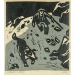 ‡ SIR KYFFIN WILLIAMS RA (Welsh 1918-2006) artist's proof linocut - 'Shepherd in Snow with Dog',