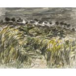 ‡ SIR KYFFIN WILLIAMS RA (Welsh 1918-2006) watercolour - the village of Llanddona, Anglesey,