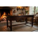 18TH CENTURY WELSH JOINED ELM TABLE, probably Carmarthenshire, triple-plank reversible top with