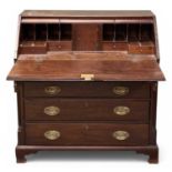 GEORGIAN MAHOGANY STYLE BUREAU BOOKCASE, with brass drop handles, on bracket feet, 106 (h) x 107 (w)