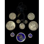 BRITISH SILVER COINS, two Victoria crowns, 1889 and 1891; Victoria half crown, 1887; George III