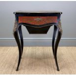 NAPOLEON III STYLE BOULLE INLAID WORK TABLE, veneered in red tortoiseshell/horn and cut brass,