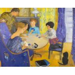‡ CLAUDIA WILLIAMS (British, lived, worked Wales 1933-2024) oil on canvas - entitled verso 'Happy