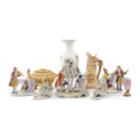 ASSORTED ENGLISH & CONTINENTAL PORCELAIN, including Herend shape 6953 basket moulded vase painted