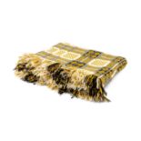 TRADITIONAL WELSH BLANKET OR CARTHEN, woven pure wool, bold geometric design, gold, black and cream,