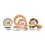 WORCESTER & COALPORT BONE CHINA CUPS & SAUCERS, comprising Chamberlain Worcester Imari pattern trio,