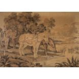 BELGIAN MACHINE-WOVEN TAPESTRY, horses watering, 64 x 90cms Provenance: private collection Comments: