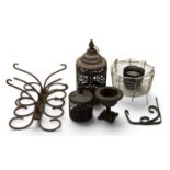 ASSORTMENT OF LIGHTS, LANTERNS & METALWARE, lanterns 32cms (h) the largest Provenance: private