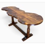 STRIKING 'ORGANIC FORM' ROBERT 'MOUSEMAN' THOMPSON OAK TABLE, attractive burr-figured two-plank