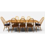 MID-CENTURY ERCOL EXTENDING DINING TABLE, model 510, solid elm top, beech legs, natural finish,
