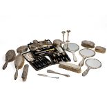Collection of silver items, including mirrors, cutlery and other items, including a four-piece