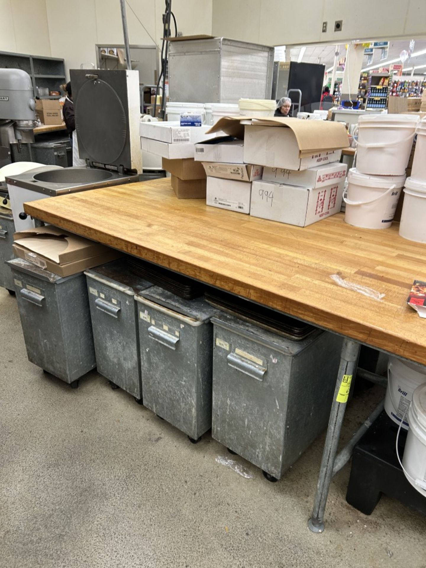 144IN X 60IN X 36IN WOOD TOP BAKERY WORK TABLE