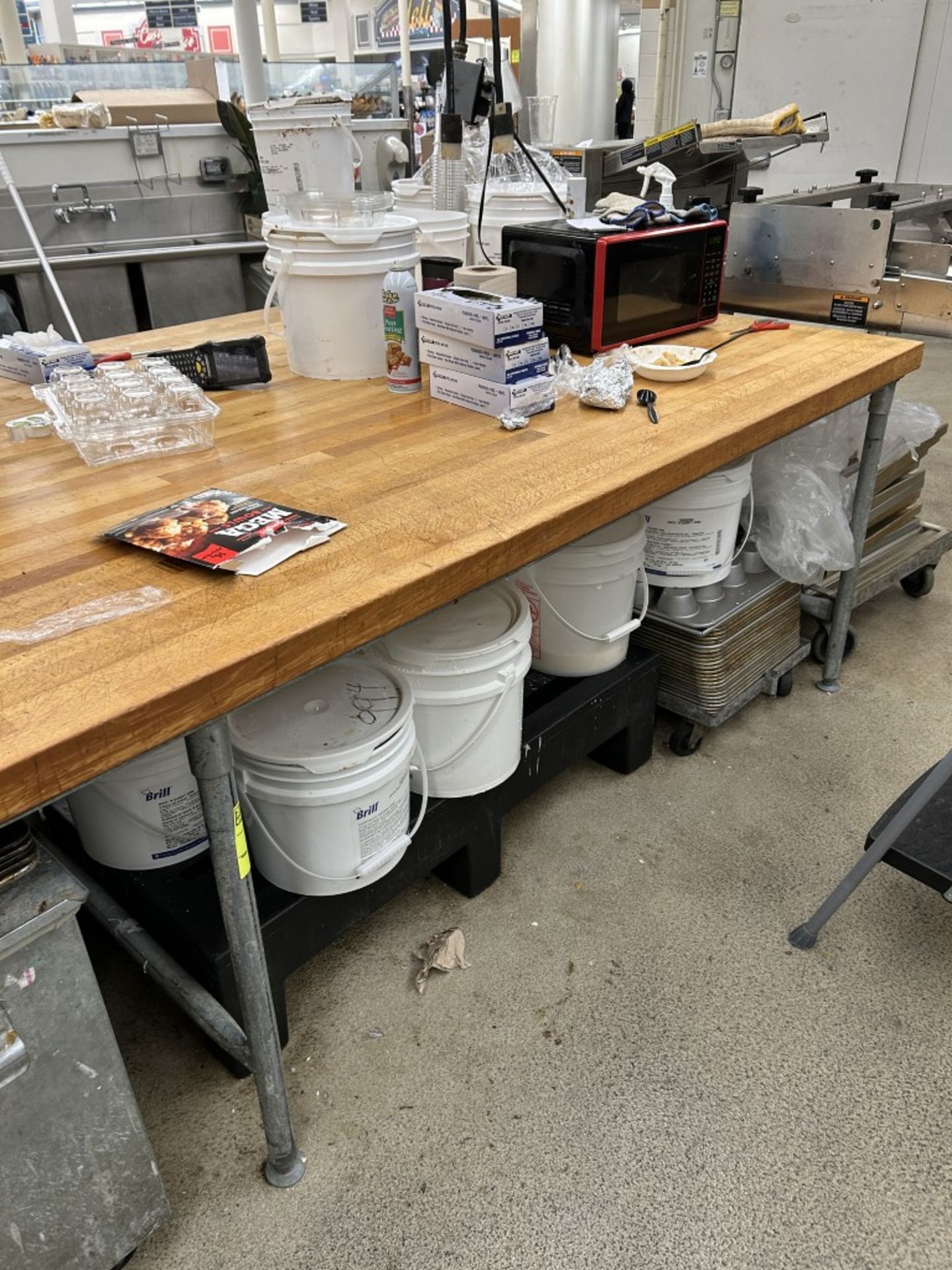 144IN X 60IN X 36IN WOOD TOP BAKERY WORK TABLE
