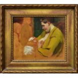 UNBEKANNT. Stillende Mutter. Ölstudie/Karton.