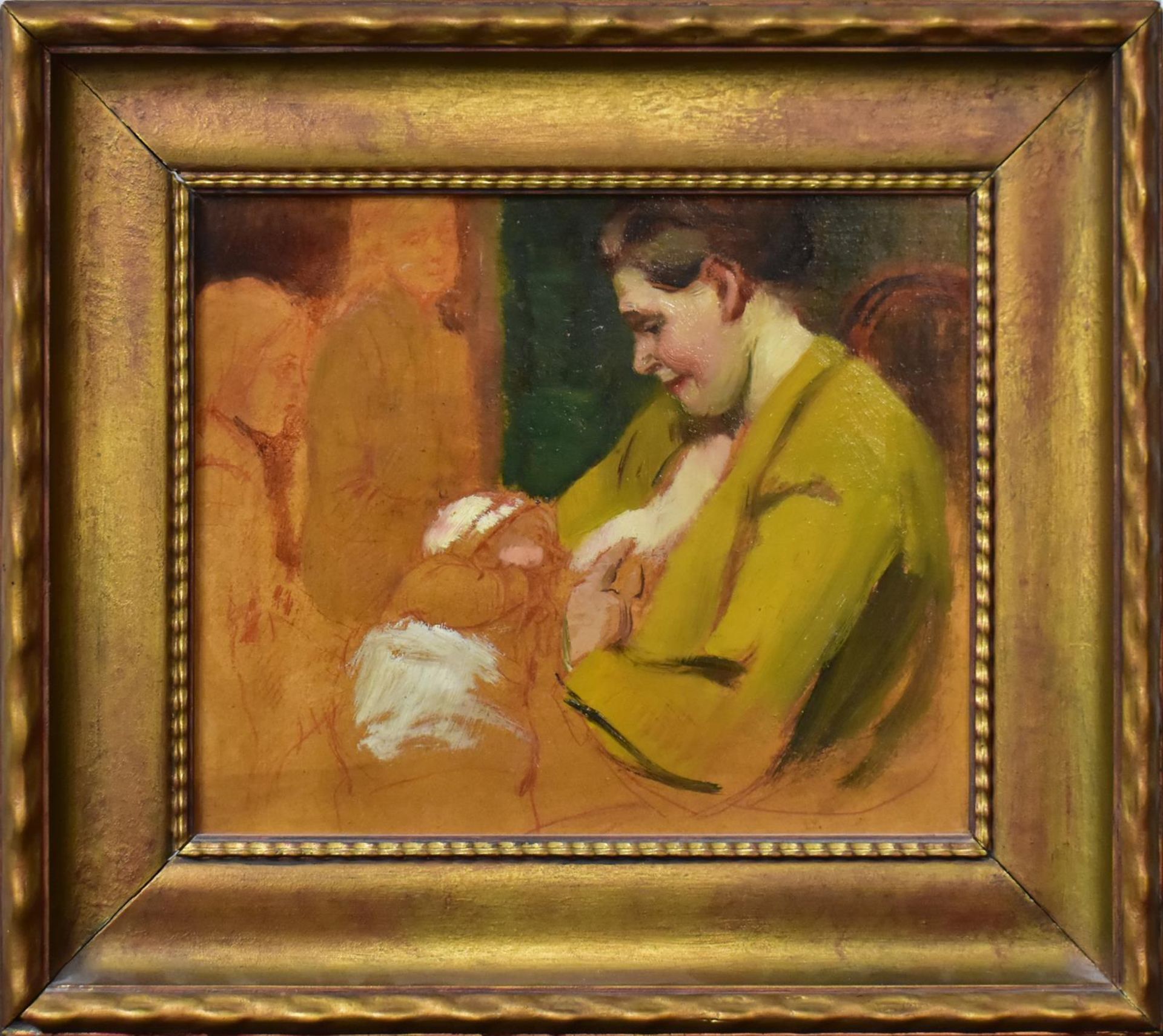 UNBEKANNT. Stillende Mutter. Ölstudie/Karton.