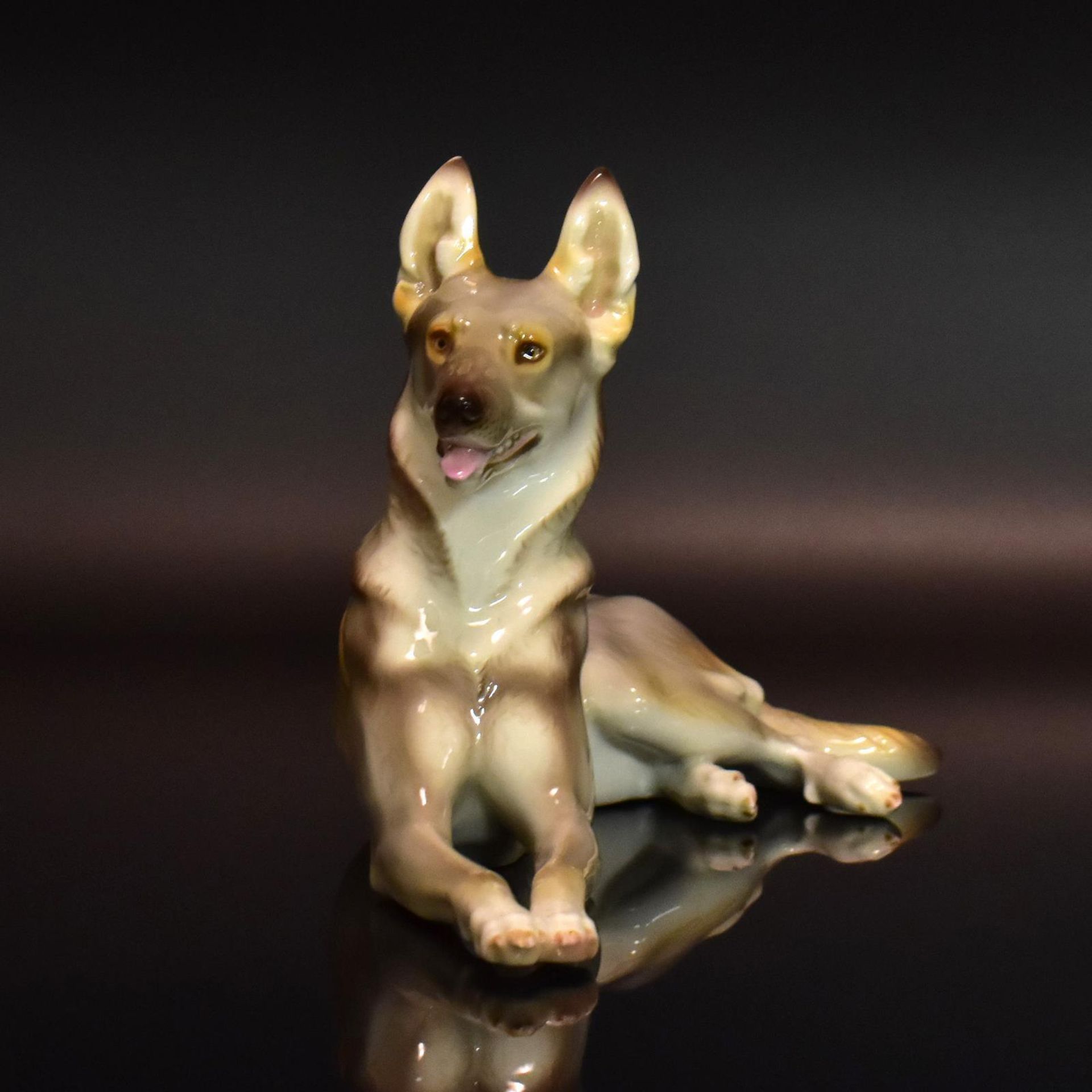 Deutscher Schäferhund. Nymphenburg, nach Entwurf von T. Kärner | Porzellan, Unterglasurstaffage.