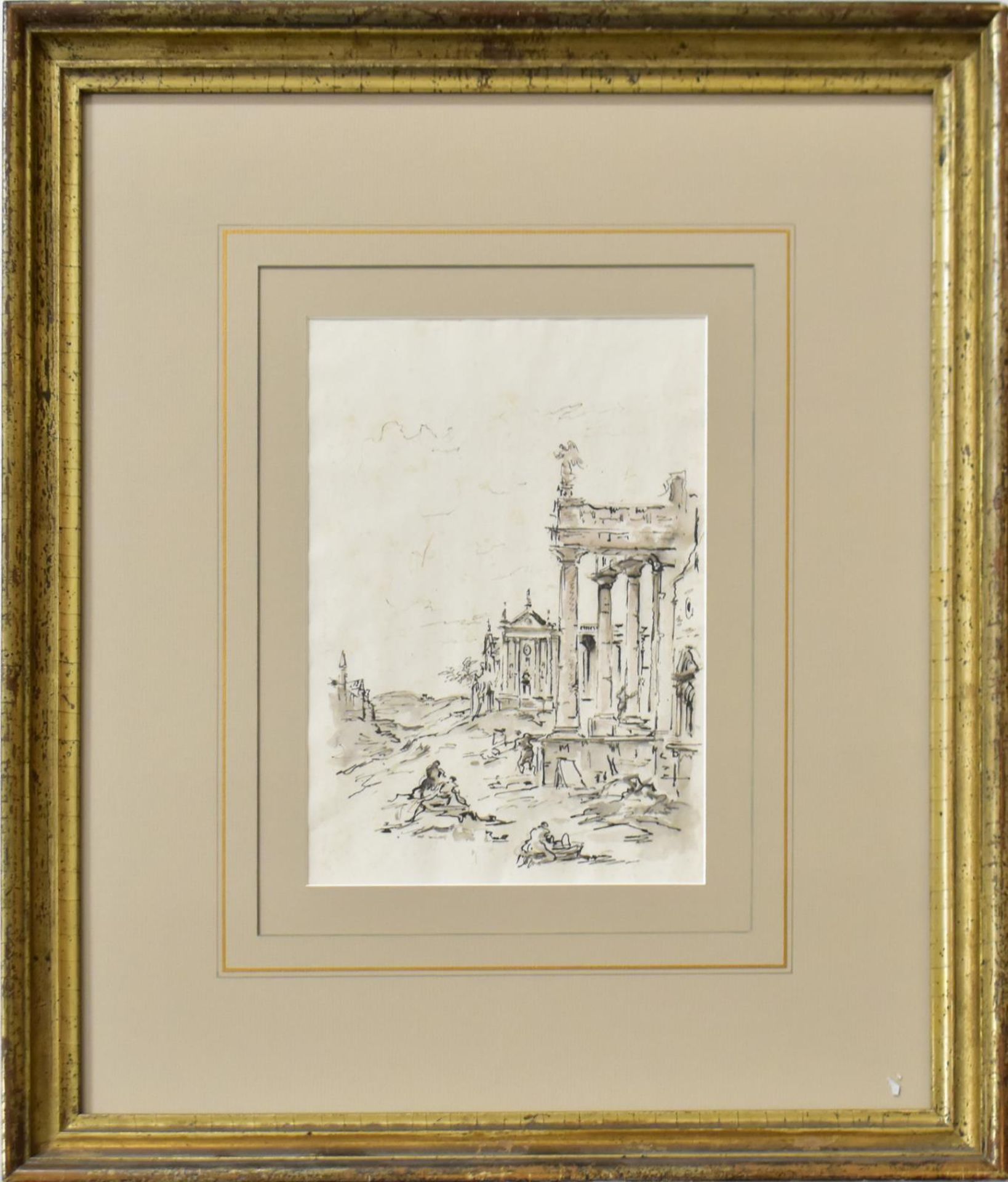 UNBEKANNT. Antike Stätte. Federzeichnung, schwarz laviert.