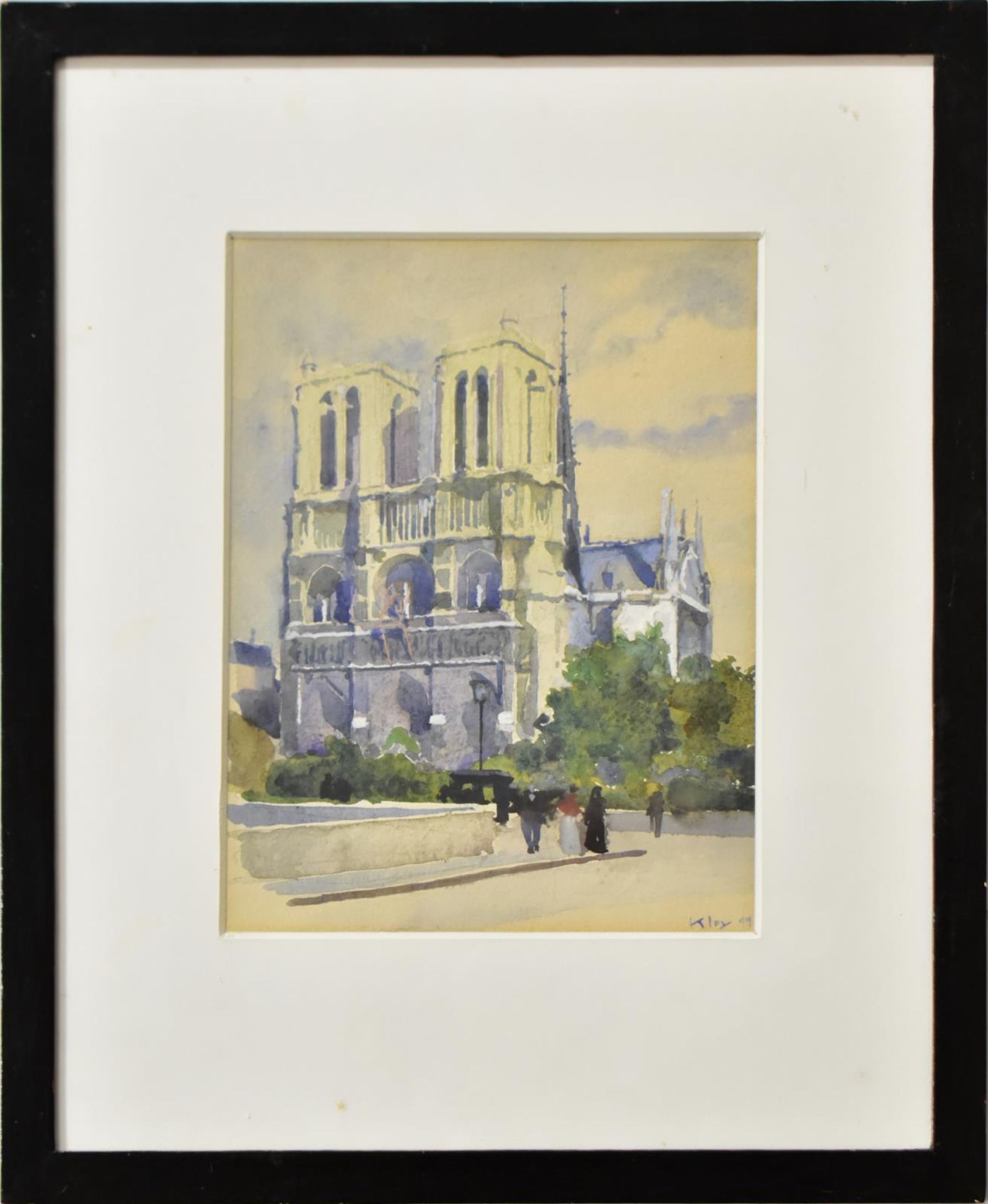 KLEY, HEINRICH. Blick auf Notre Dame. Aquarell, weiß gehöht.