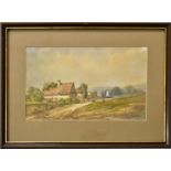 BOURGEOIS, EUGÈNE. Landschaft mit Häusern und Segelbooten. Aquarell.