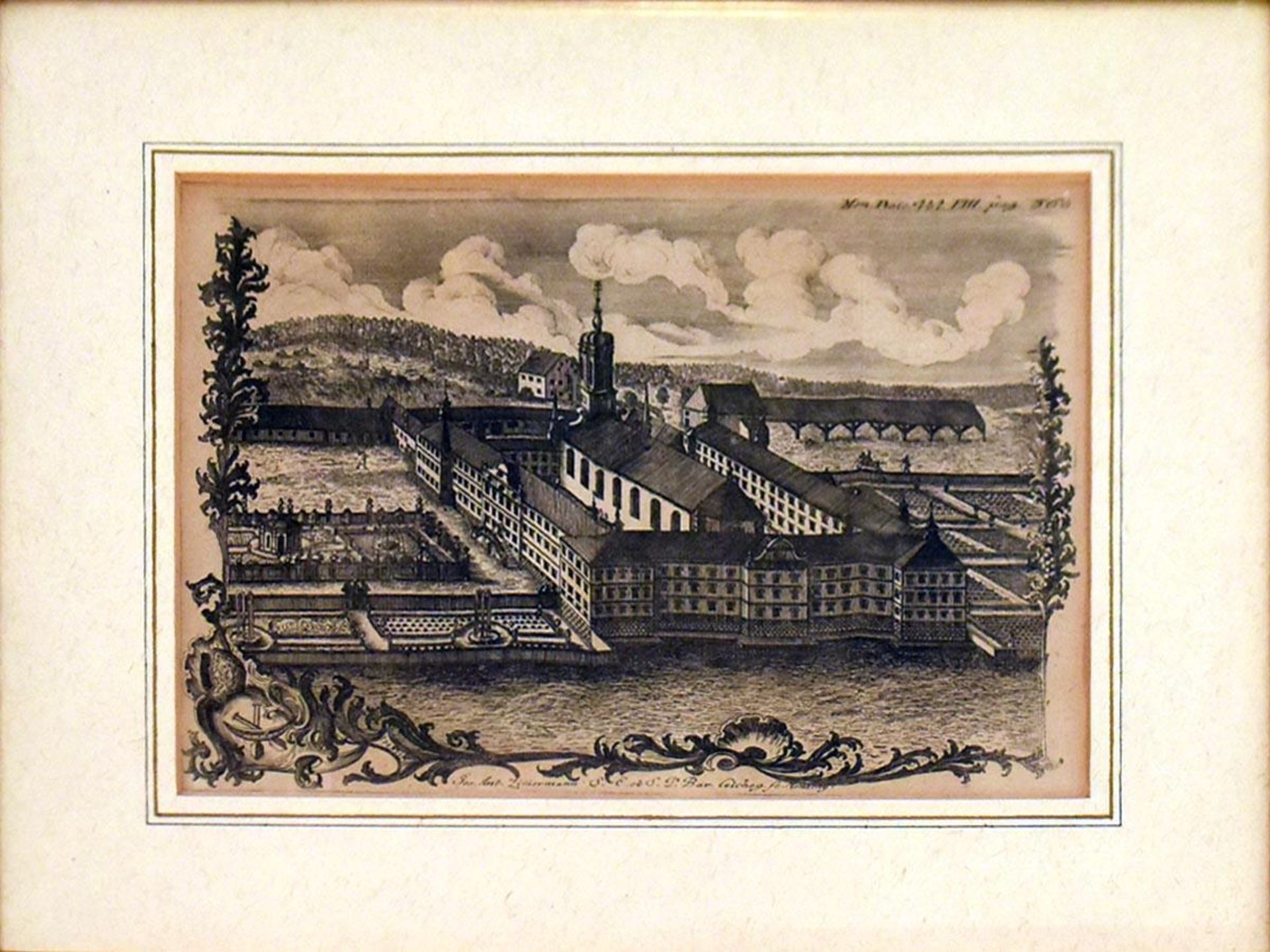 CORVINUS, J. A. / ZIMMERMANN, J. A.. Kloster Schäftlarn / Schloß Schleißheim. Zwei Kupferstiche. - Bild 3 aus 4
